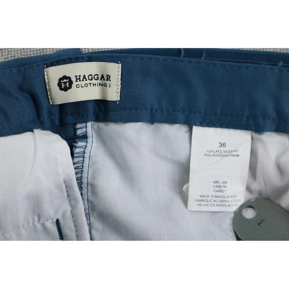Haggar Shorts Mens 36 Blue Pleated Classic Fit Polyester Casual 1046621